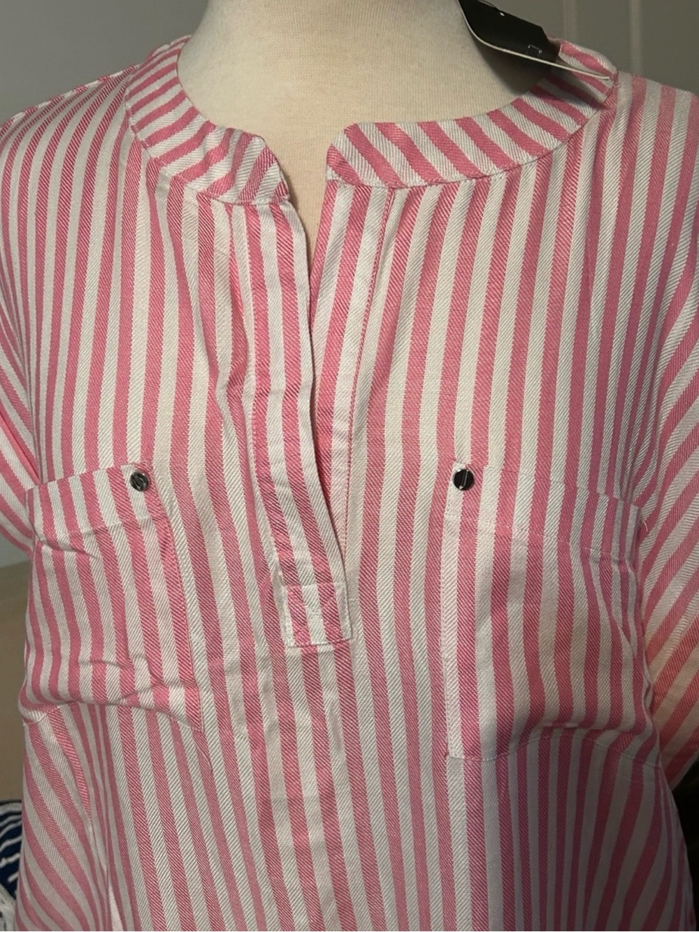 Jones New York Pink and White Striped Button-Front Shirt
